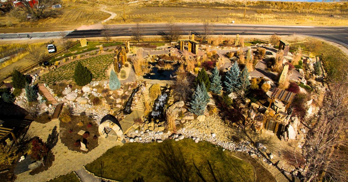 Aerial view of The Rock Garden landscaping store